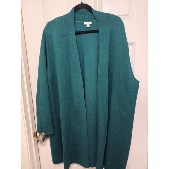 J.Jill Womens Open Front Teal Cardigan Sweater 2X Cotton Blend Ribbed Knit Long - Picture 2 of 8
